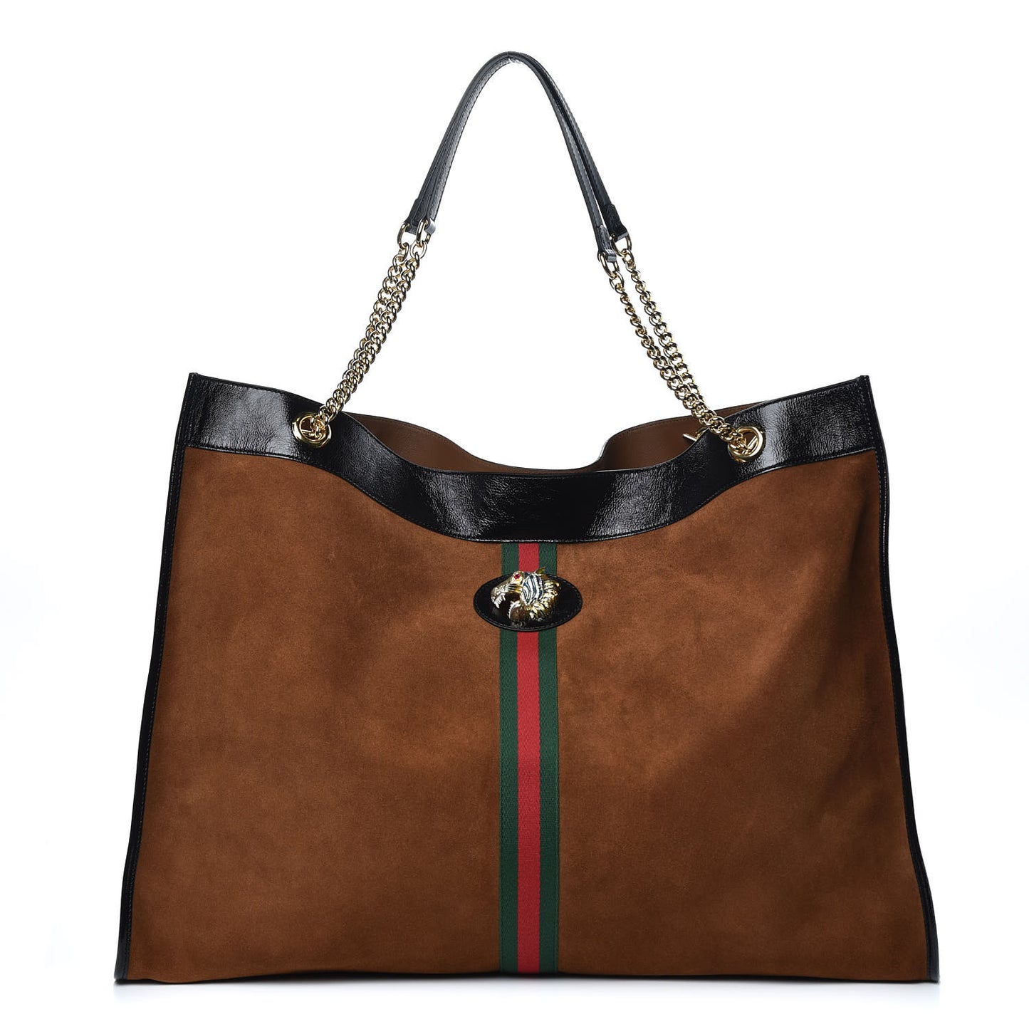 Suede Patent Maxi Rajah Chain Tote Nocciola Black