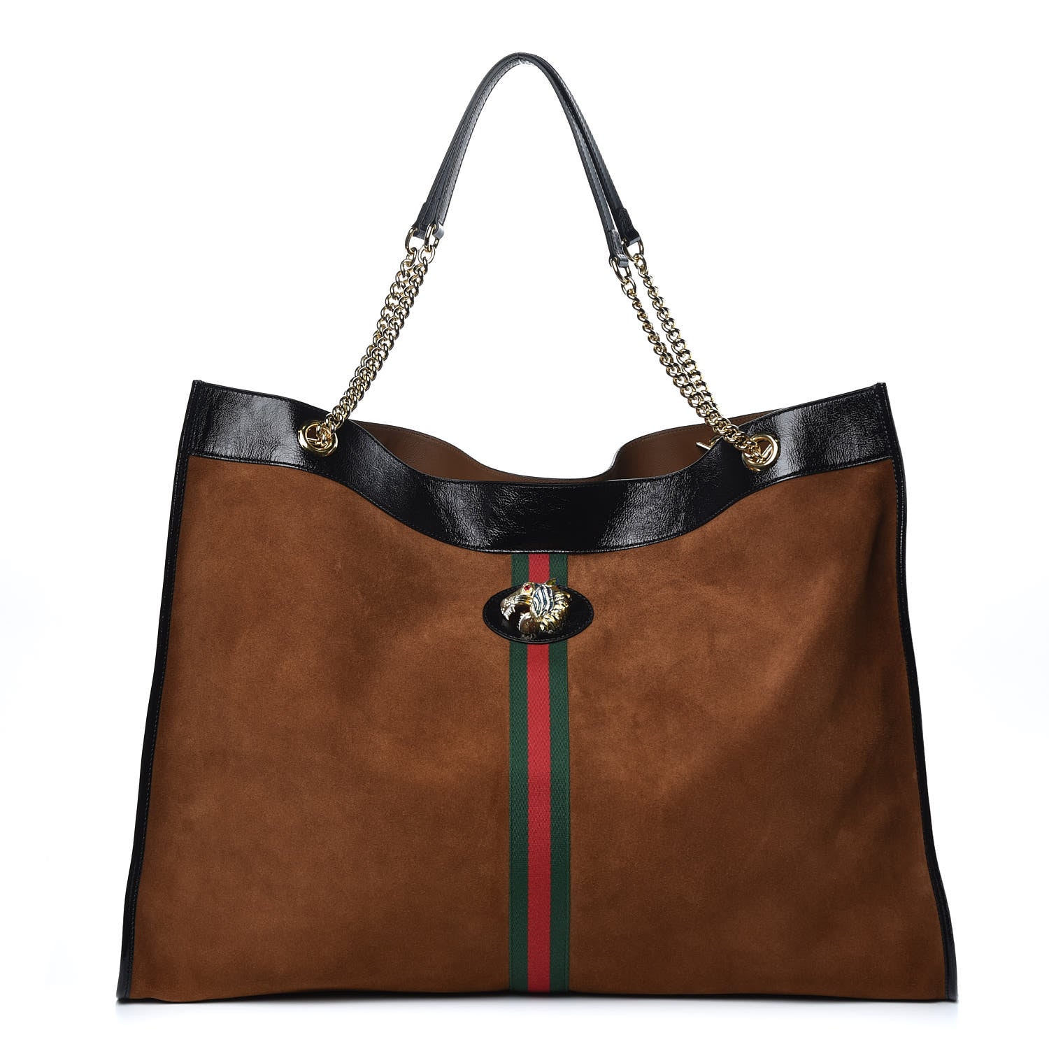 Gucci Suede Patent Maxi Rajah Chain Tote Nocciola Black 1 of 8