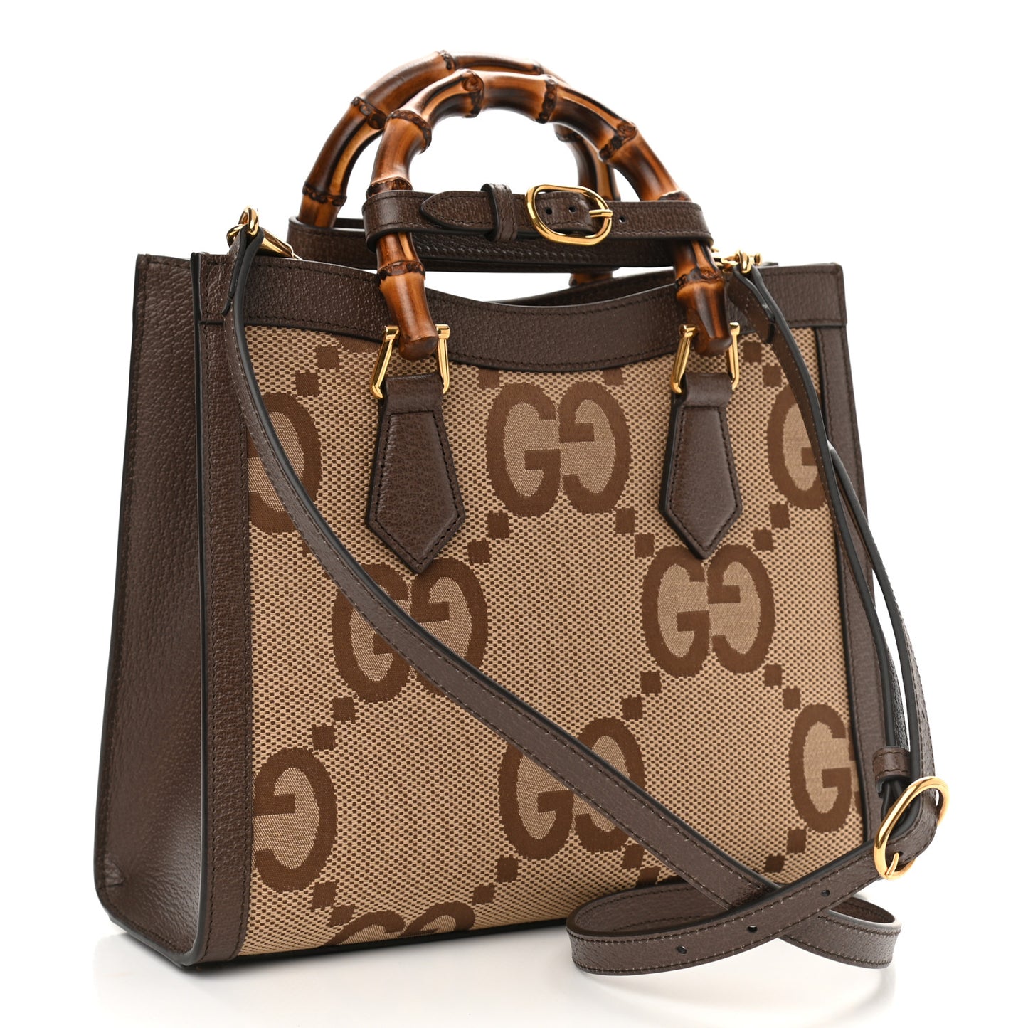 Monogram Jumbo GG Textured Dollar Calfskin Small Diana Tote Bag Camel Ebony New Acero