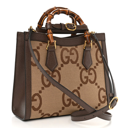 Gucci Monogram Jumbo GG Textured Dollar Calfskin Small Diana Tote Bag Camel Ebony New Acero 3 of 11