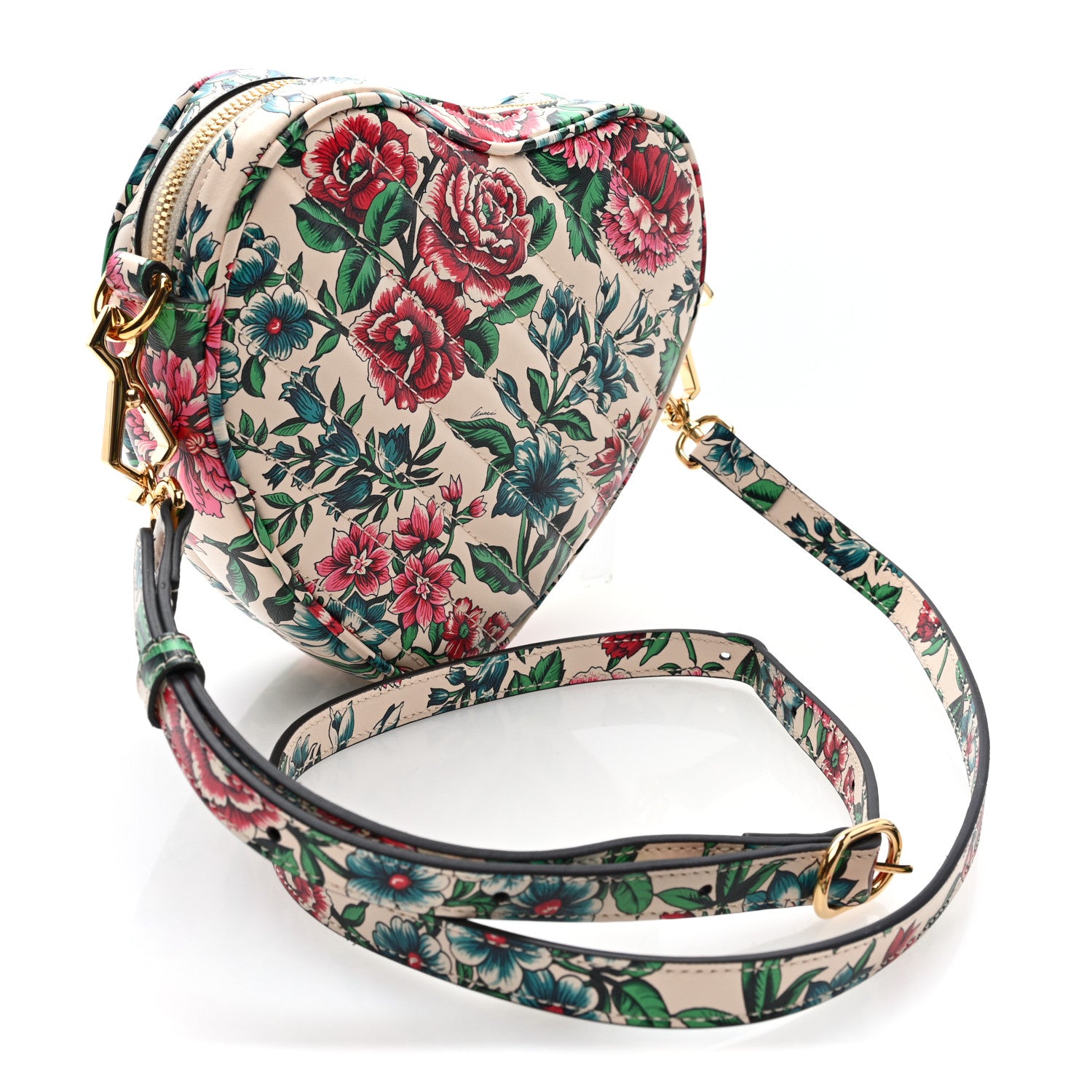 Gucci Calfskin Brit Roses Print Matelasse Diagonal Mini Interlocking G Heart Shoulder Bag Multicolor Multicolor 3 of 9
