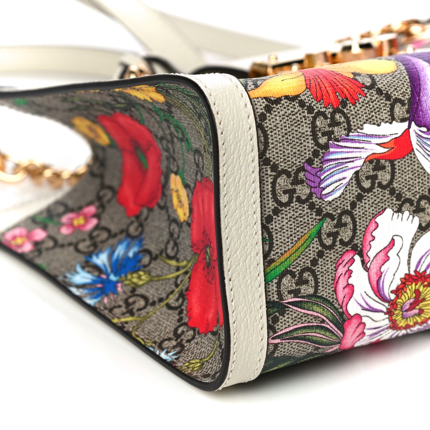 GG Supreme Monogram Flora Textured Calfskin Small Padlock Tote Beige Ebony Multicolor Mystic White