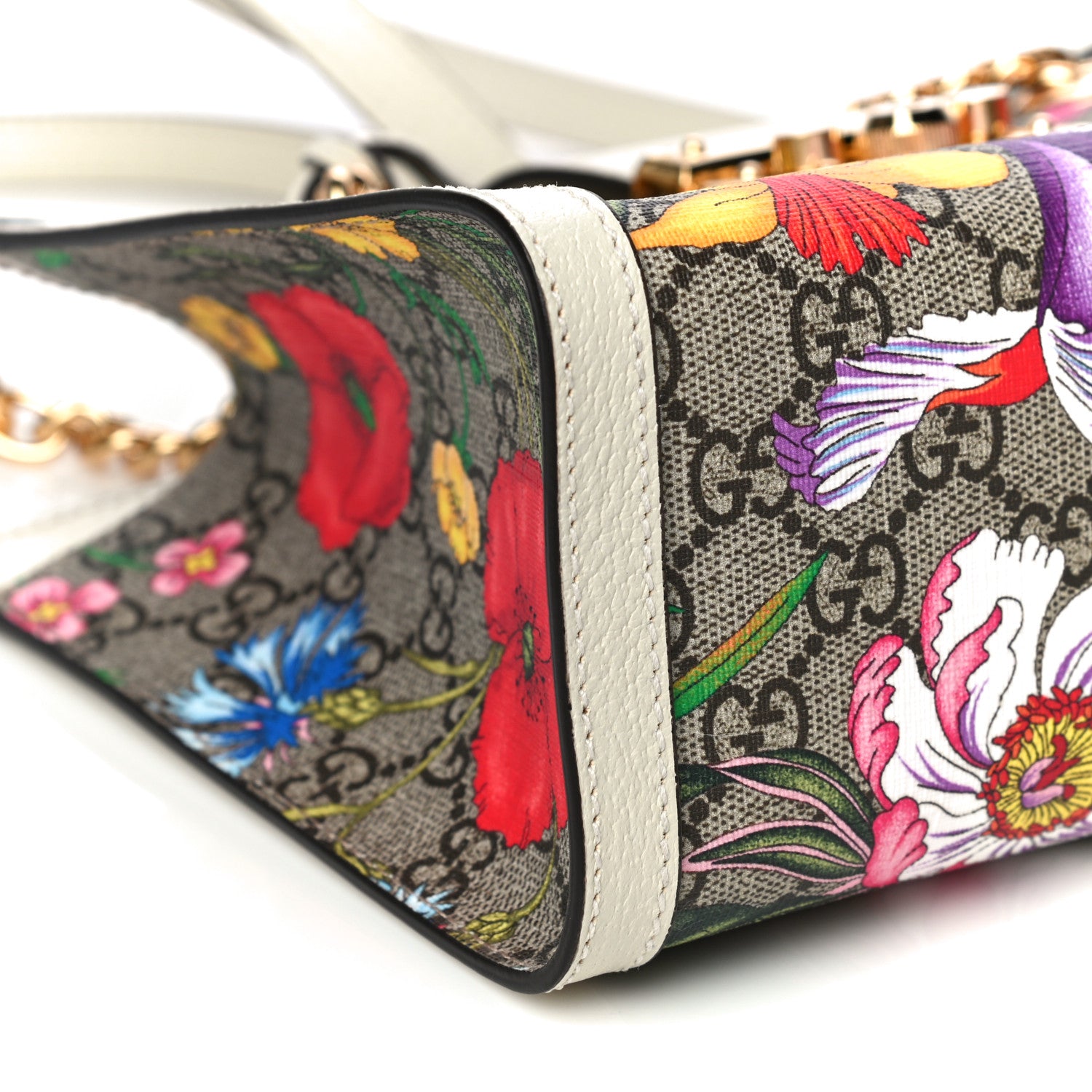 Gucci GG Supreme Monogram Flora Textured Calfskin Small Padlock Tote Beige Ebony Multicolor Mystic White 10 of 11