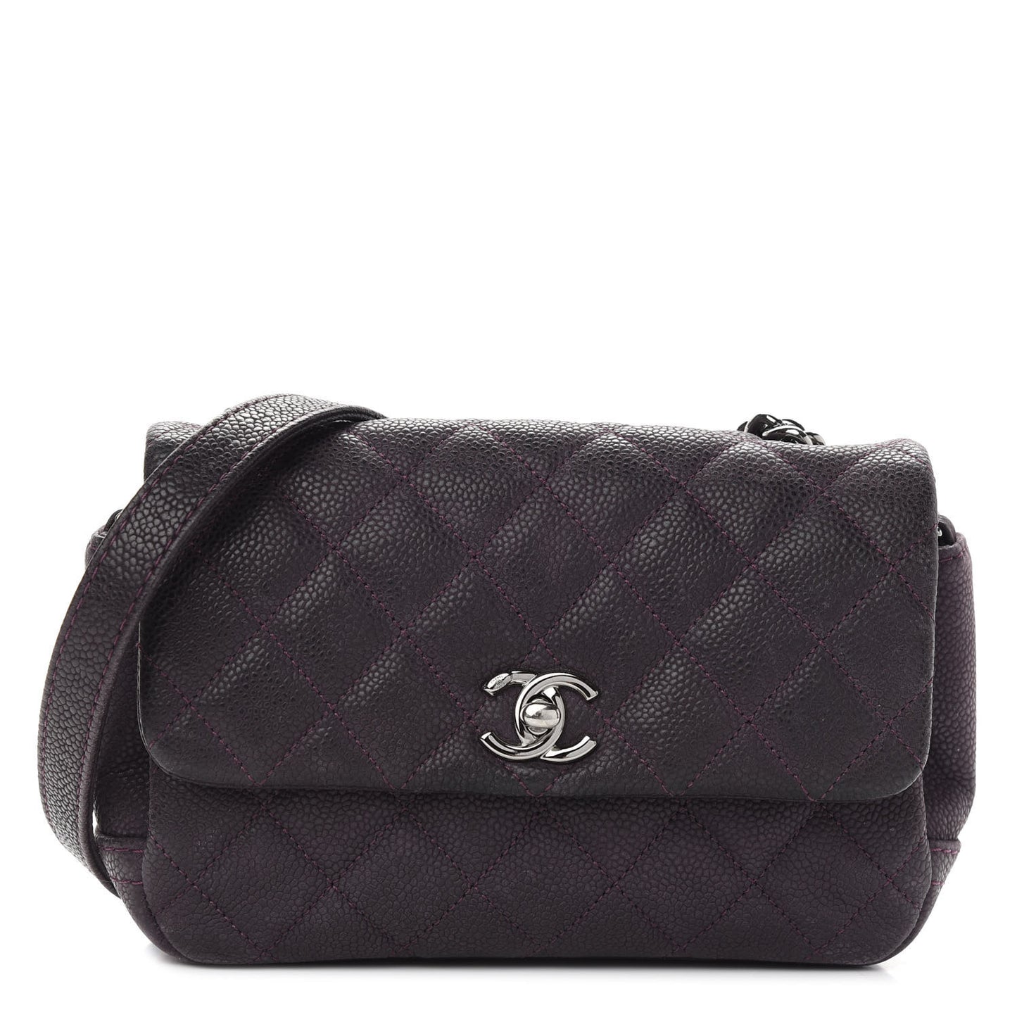 Iridescent Caviar Quilted Small Lady Pearly Flap Plum