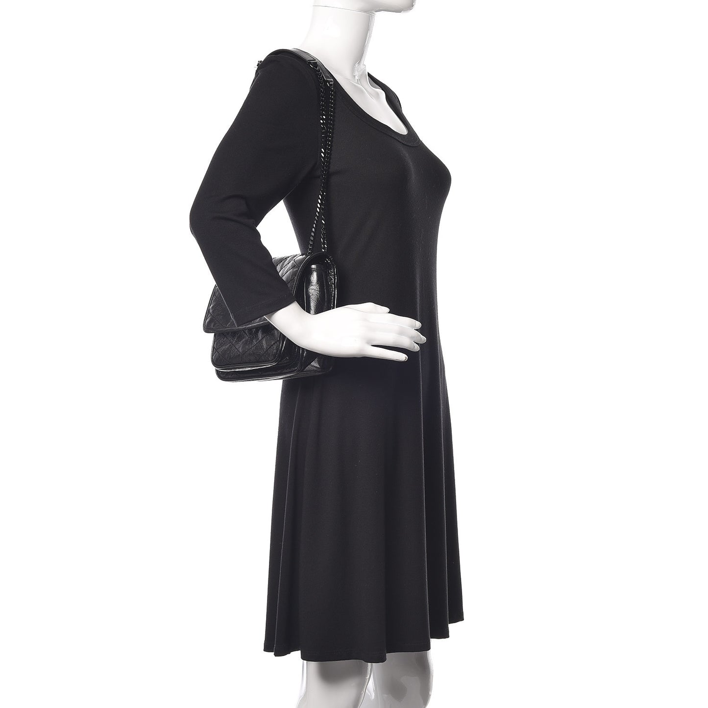 Crinkled Calfskin Matelasse Monogram Baby Niki Chain Satchel Black