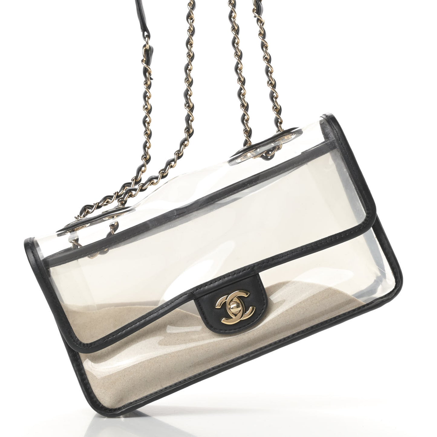 Lambskin PVC Medium Coco Sand Flap Black