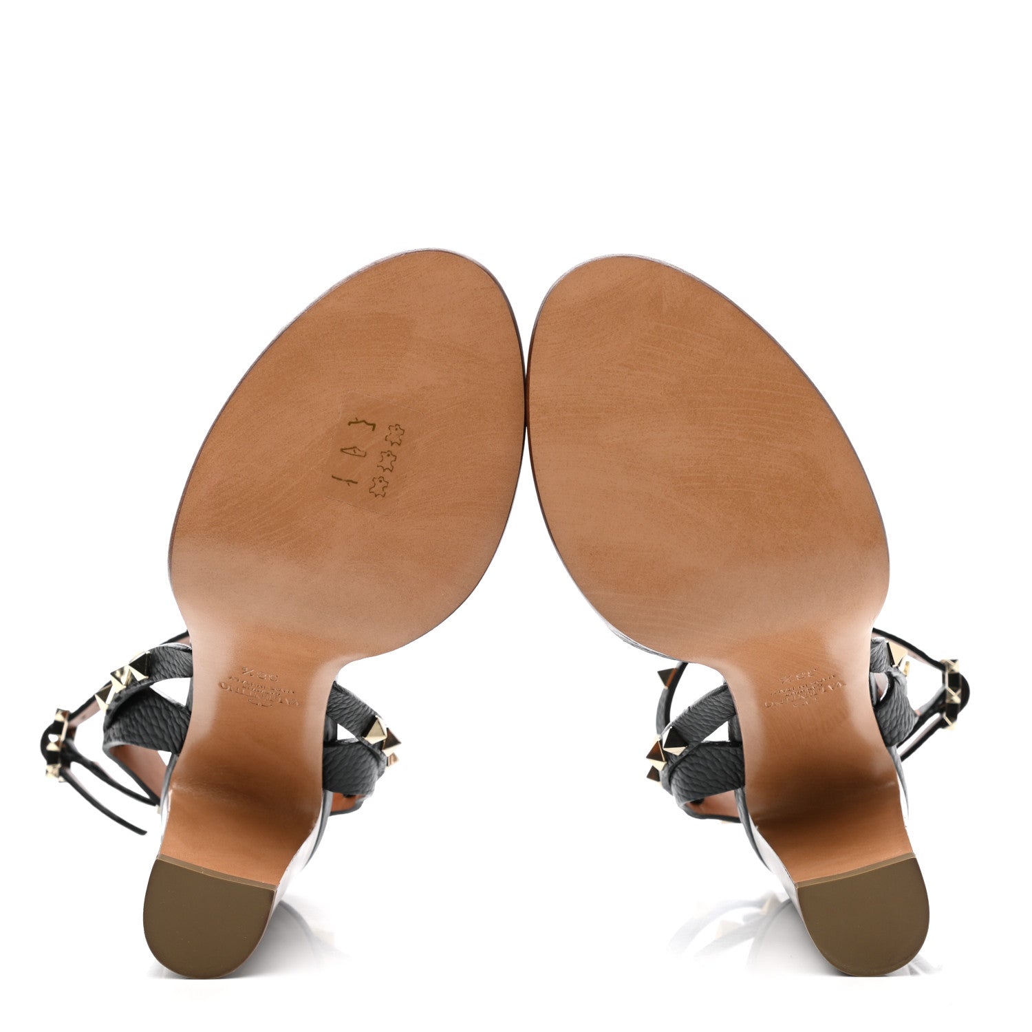 Valentino Garavani Pebbled Calfskin Rockstud Ankle Strap Sandals 38.5 Black 5 of 11