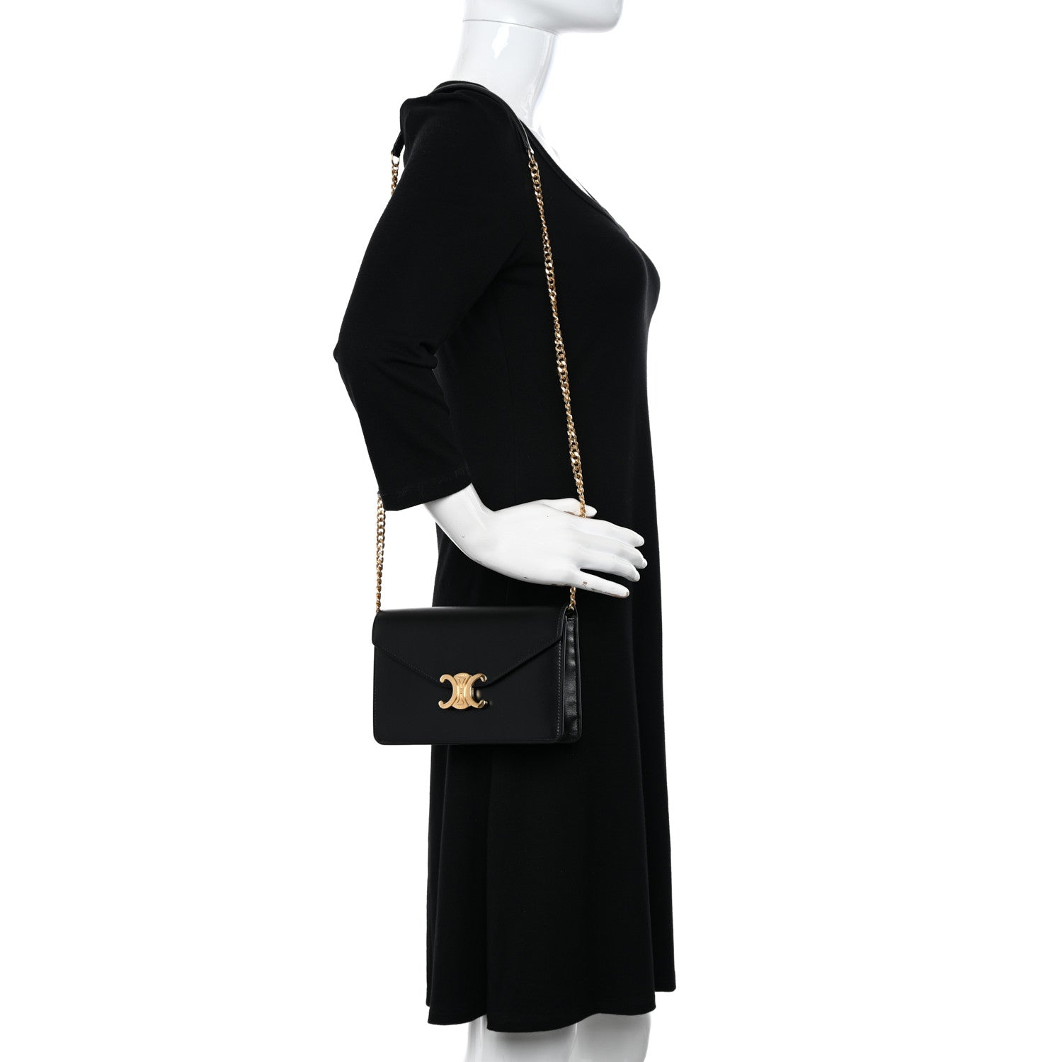 Celine Shiny Calfskin Triomphe Margo Wallet on Chain Black 2 of 12