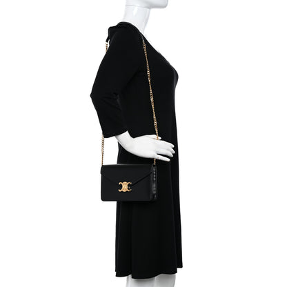 Celine Shiny Calfskin Triomphe Margo Wallet on Chain Black 2 of 12