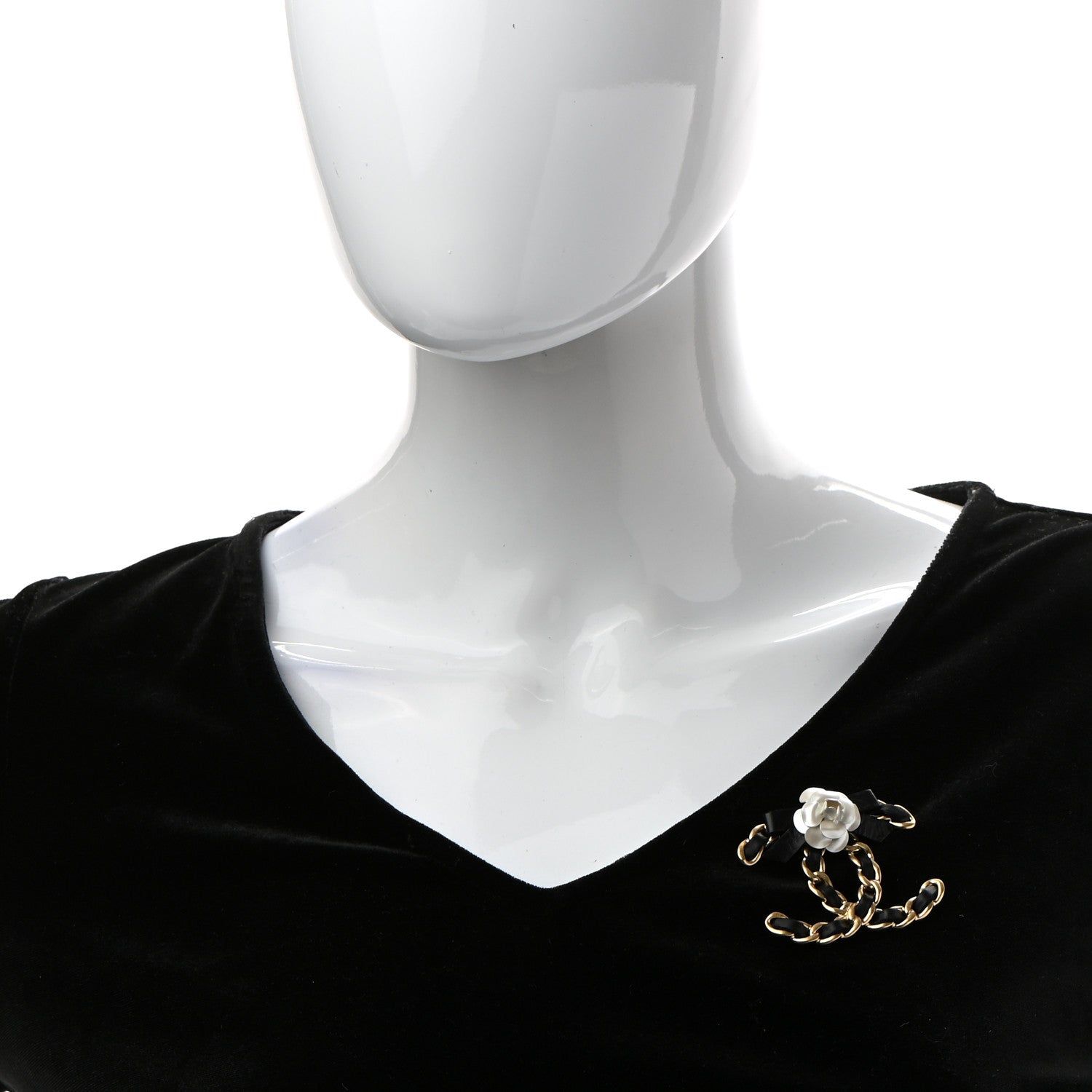 Chanel Metal Calfskin Chain 90's Camellia Brooch Black Gold 2 of 5