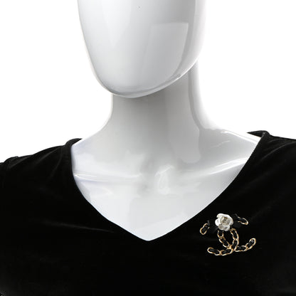 Chanel Metal Calfskin Chain 90's Camellia Brooch Black Gold 2 of 5
