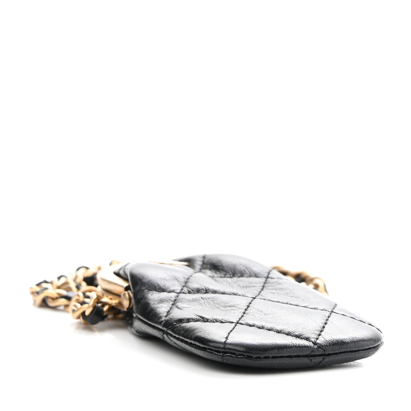 Lambskin Quilted Lipstick Case On Chain Black