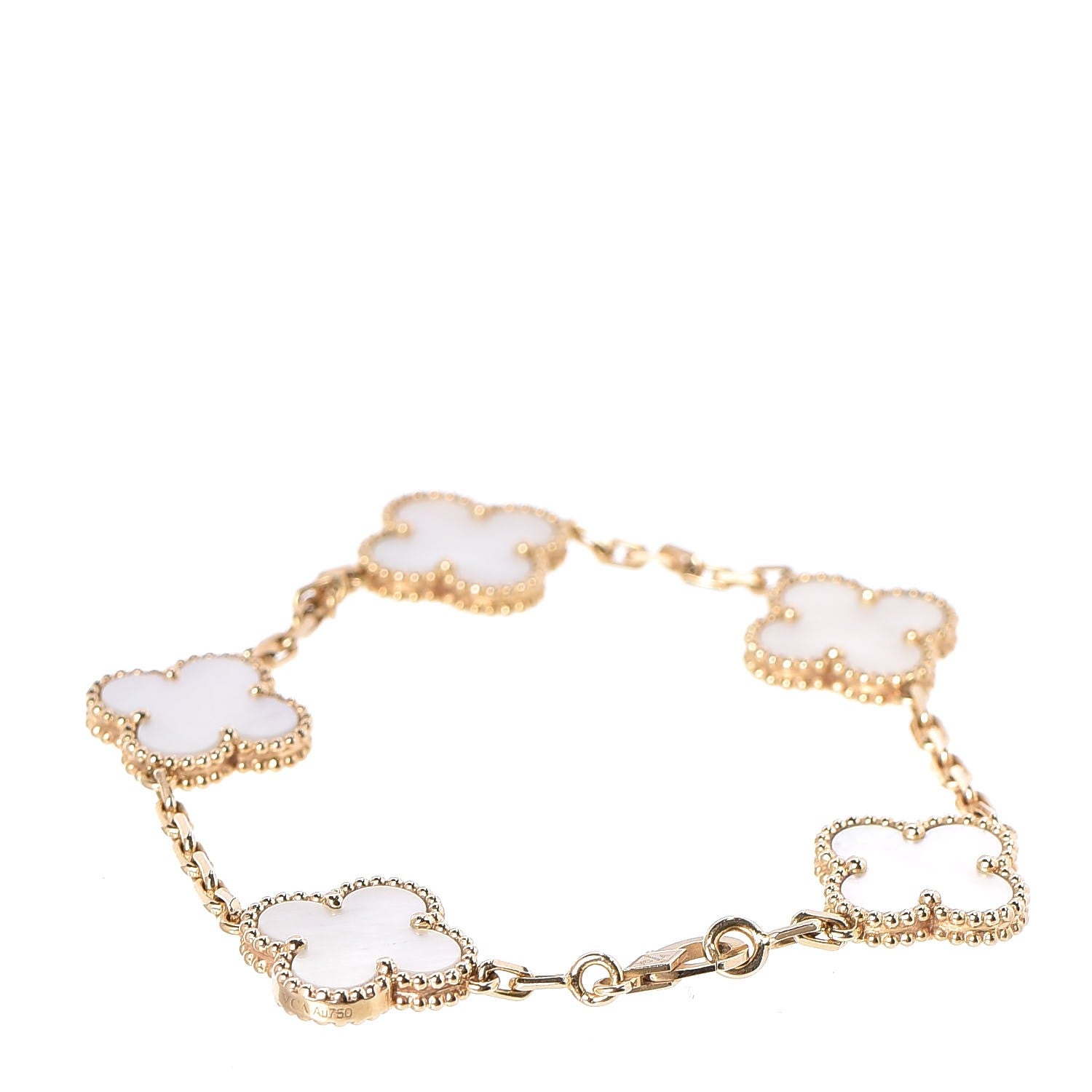 Van Cleef & Arpels 18K Yellow Gold Mother of Pearl 5 Motifs Vintage Alhambra Bracelet 3 of 5