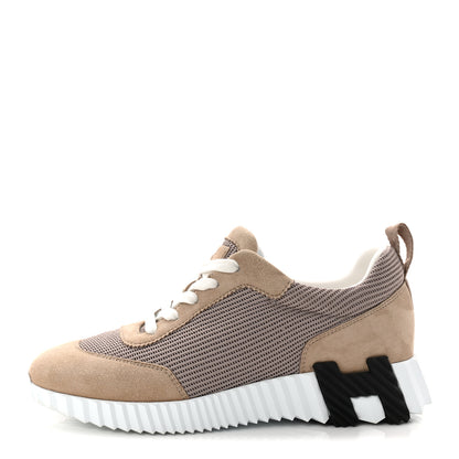 Hermes Textured Mesh Suede Goatskin Bouncing Sneakers 37.5 Beige Camel 1 of 9