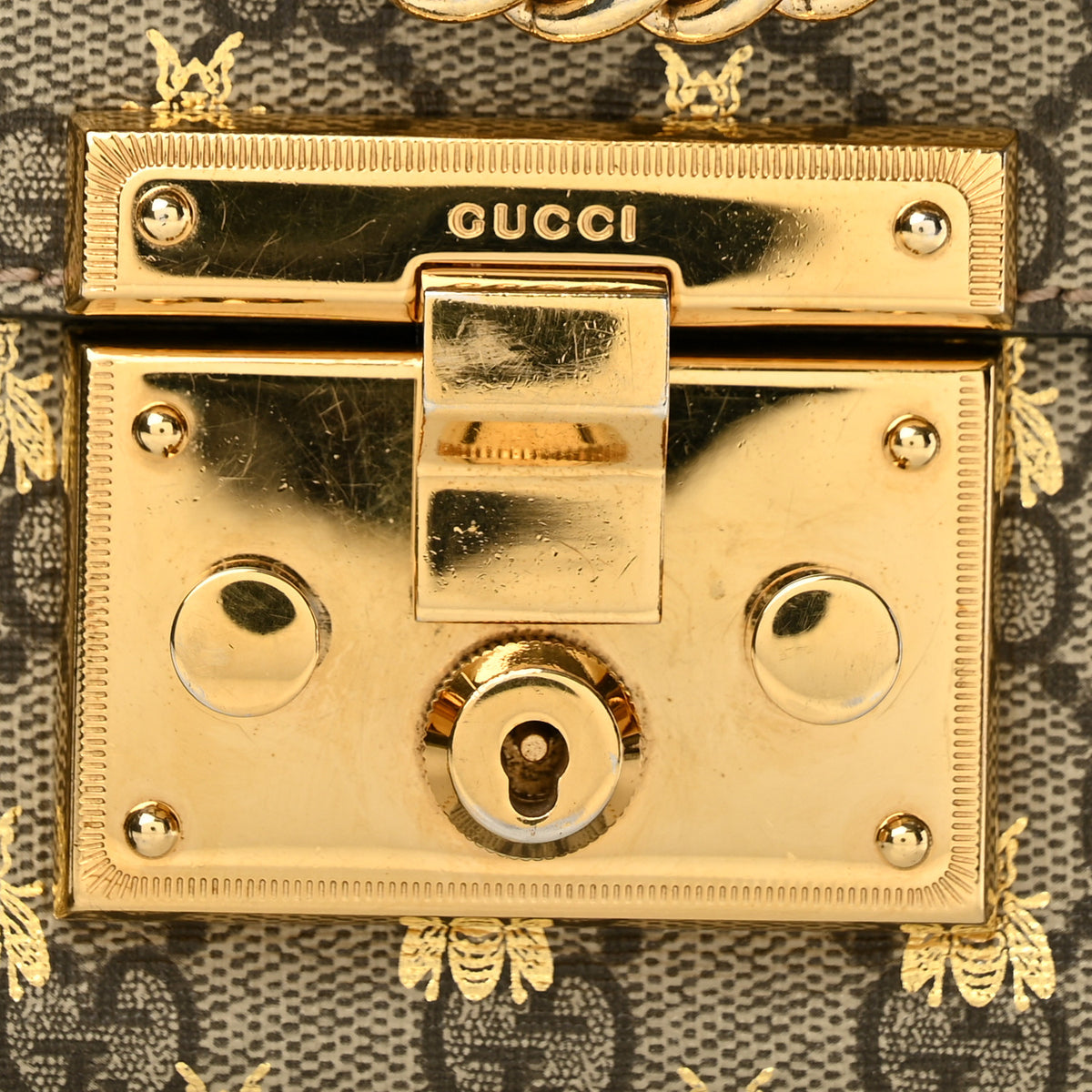 GG Supreme Monogram Bees Small Padlock Shoulder Bag Black