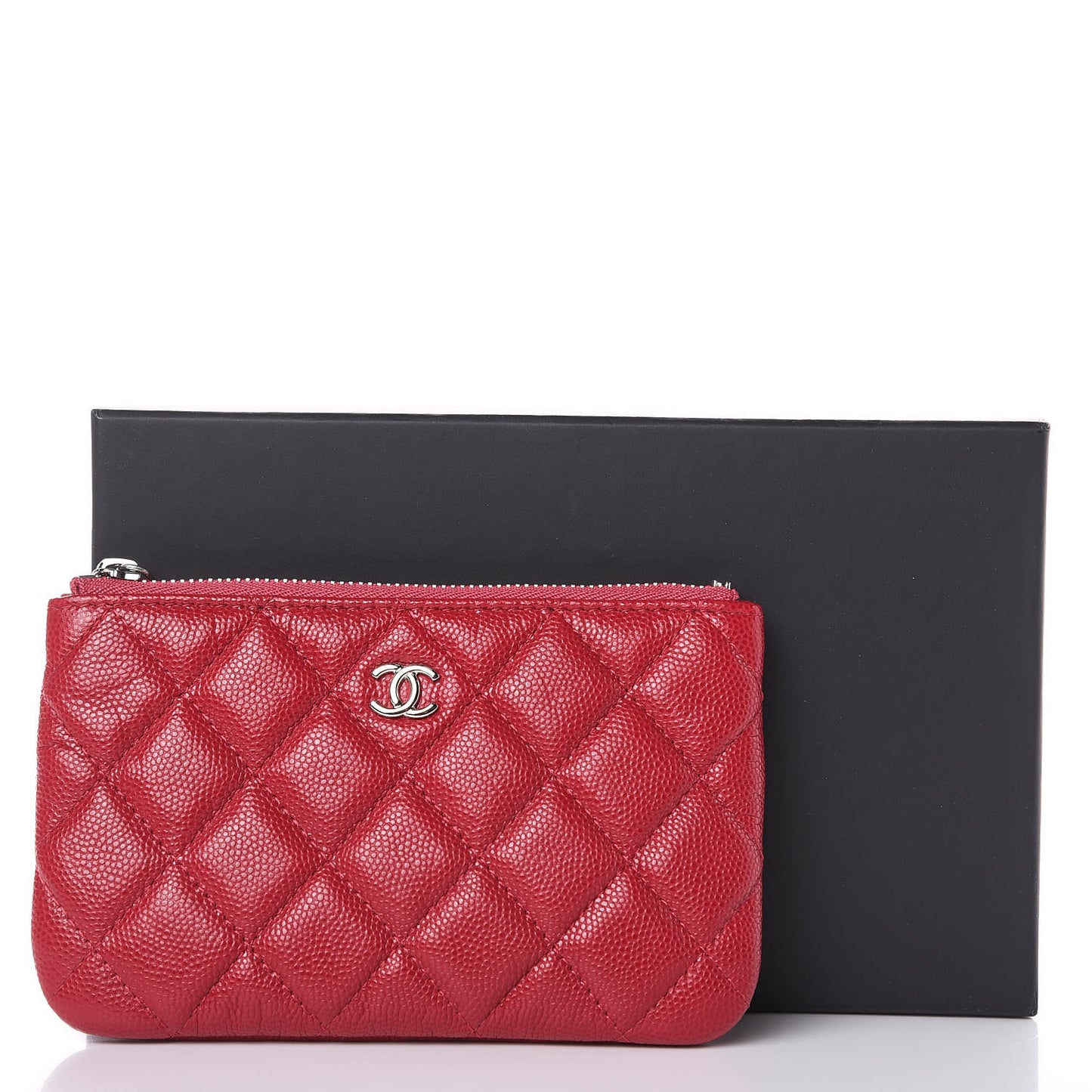 Caviar Quilted Small Cosmetic Case Dark Pink