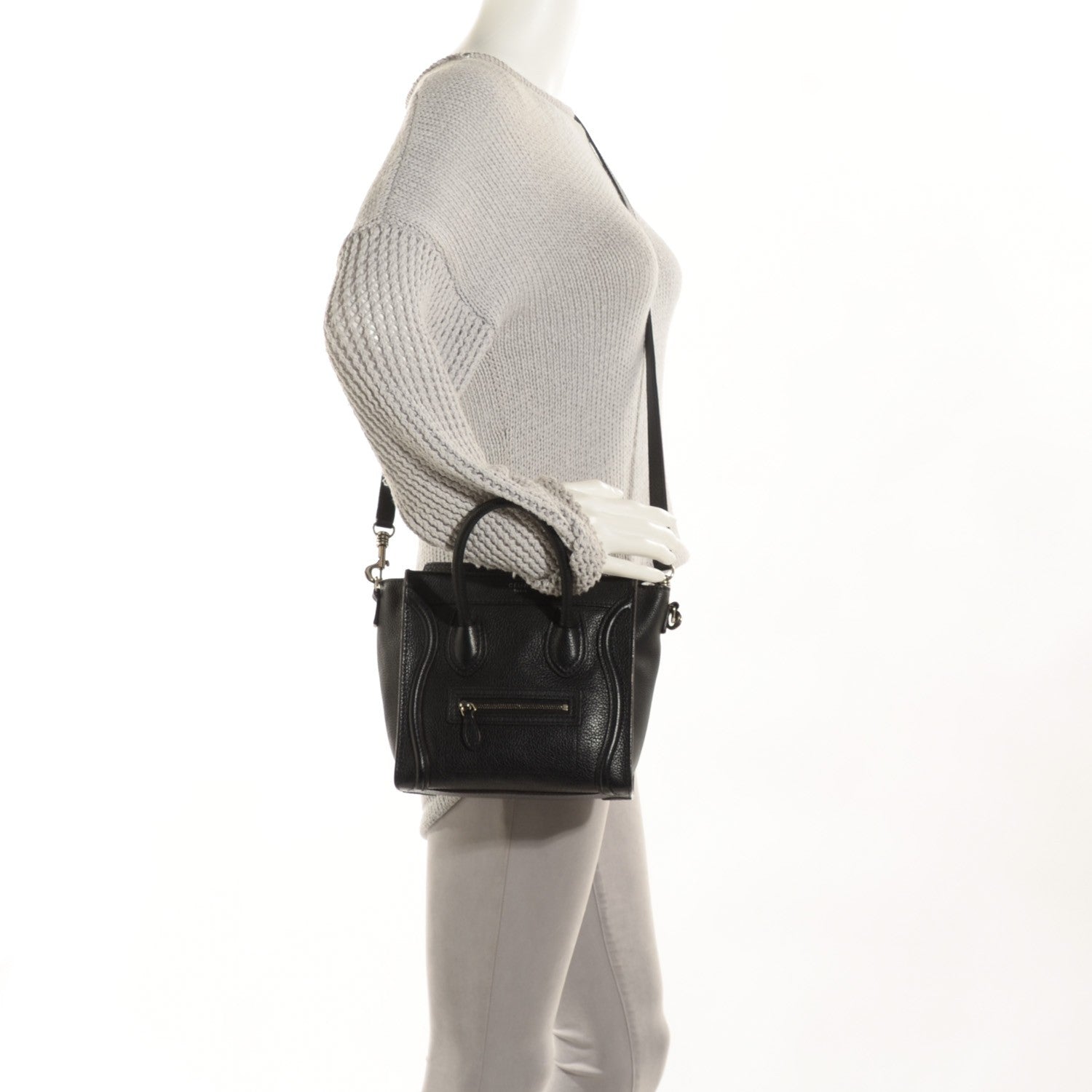 Celine Drummed Calfskin Nano Luggage Black 2 of 8