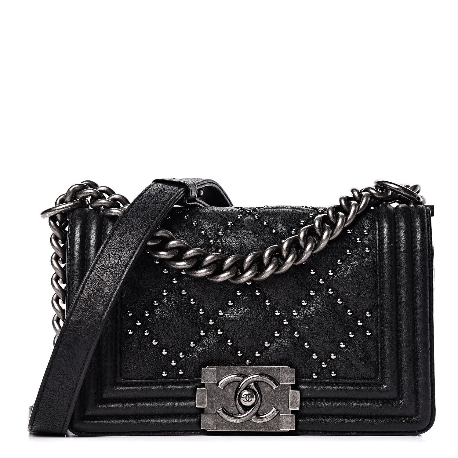 Chanel Crumpled Lambskin Small Studded Boy Flap Black 1 of 12