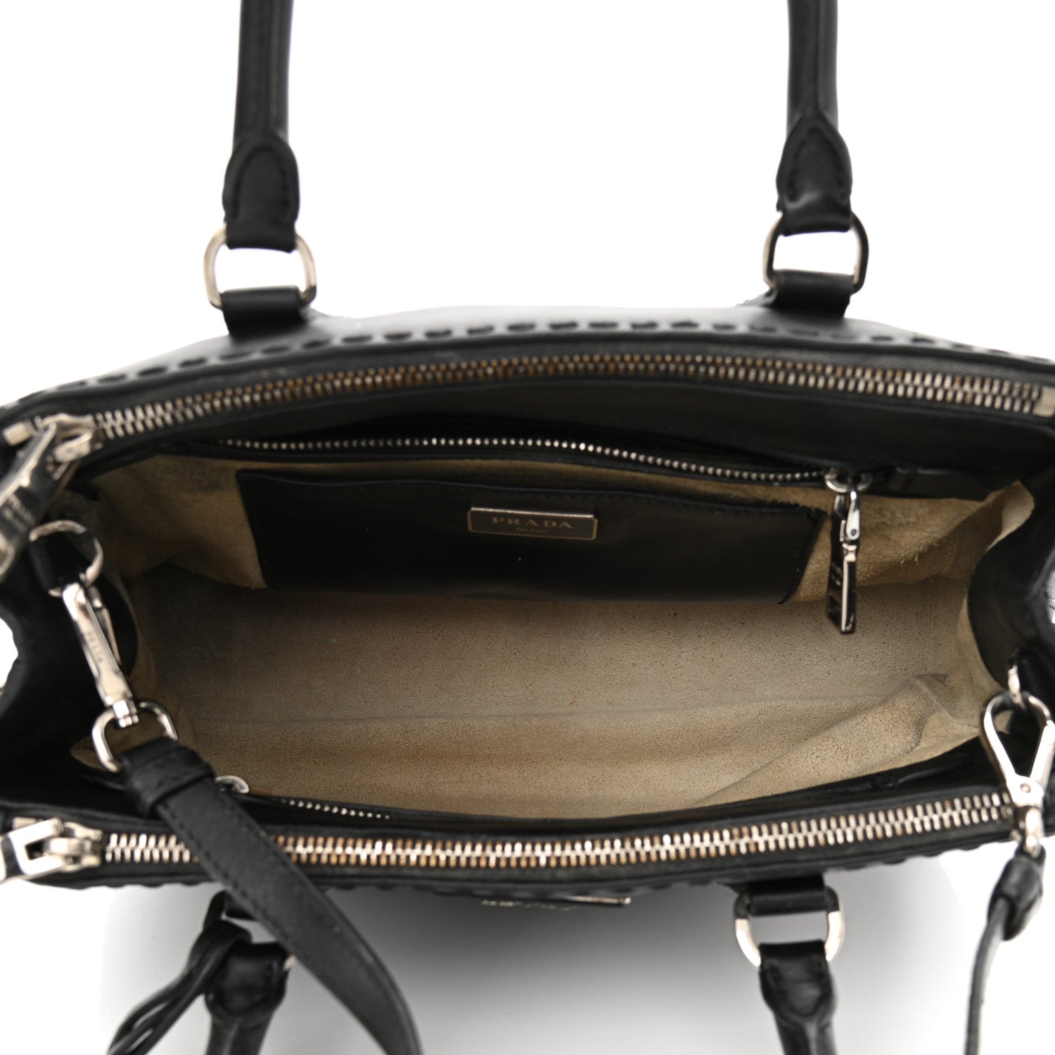 Prada City Calf Hand Stitched Small Galleria Double Zip Tote Black 7 of 12