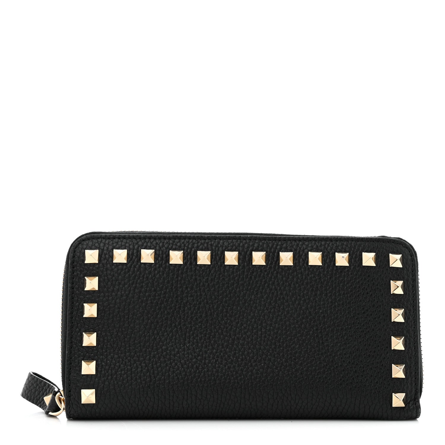 Valentino Garavani Pebbled Calfskin Rockstud Zip Around Wallet Black 1 of 6