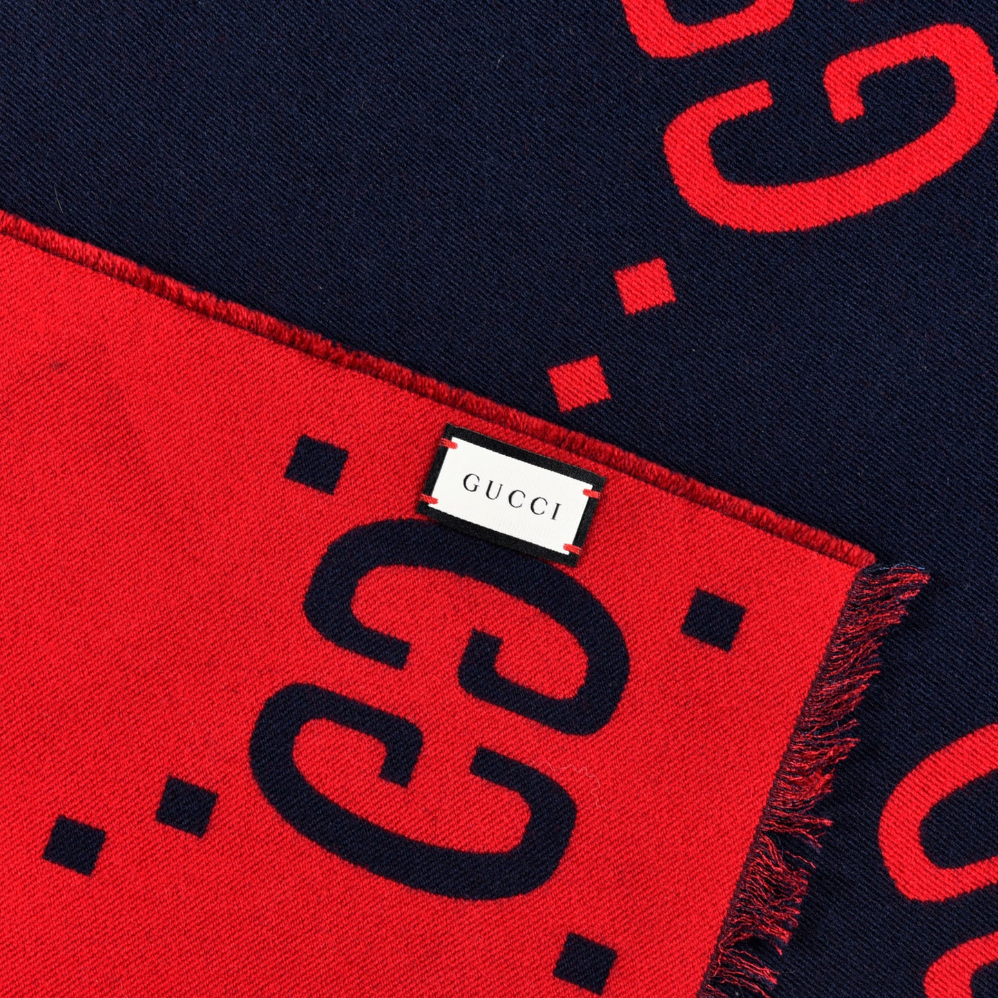 Wool Silk Monogram Jumbo GG Freedom Scarf Midnight Blue Red