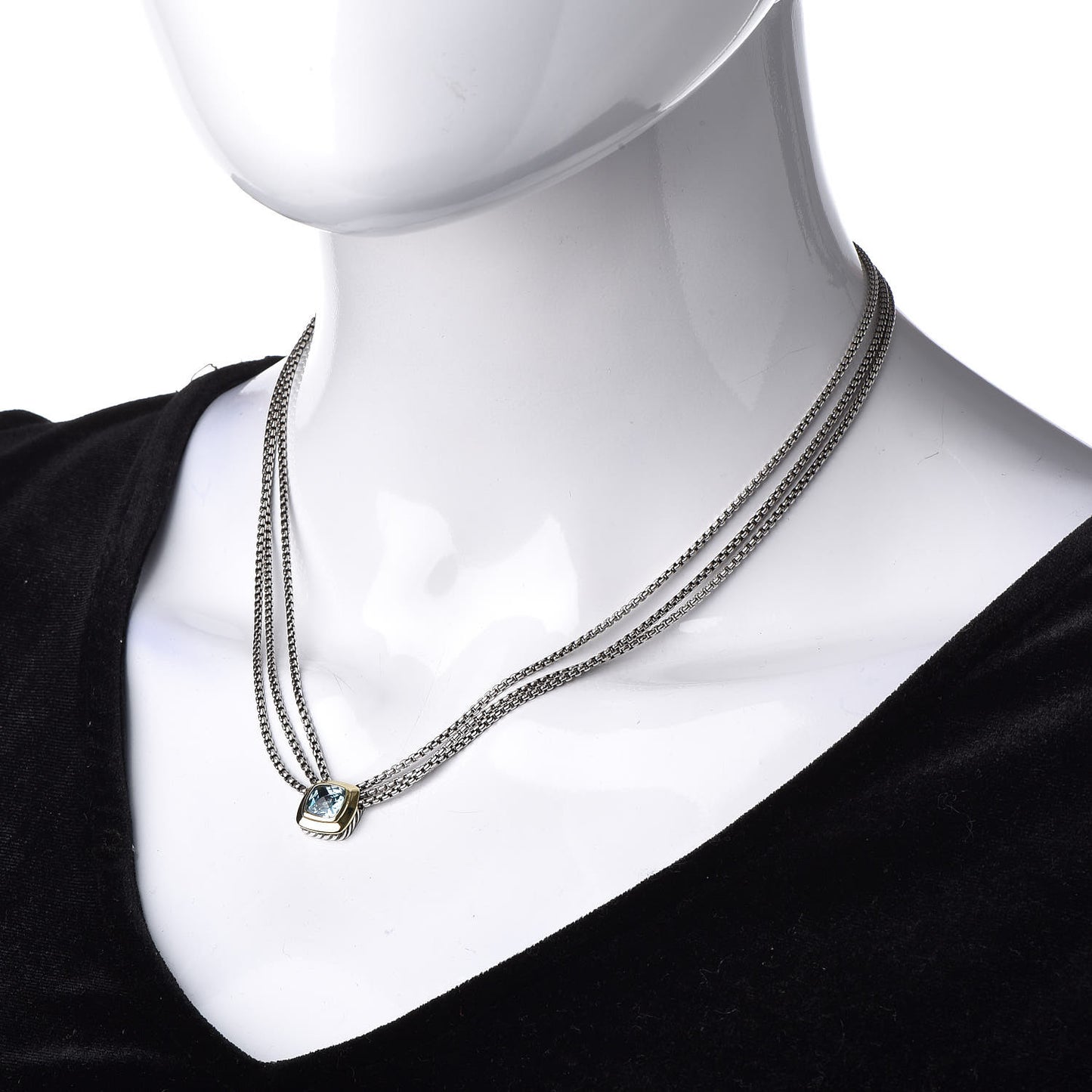 Sterling Silver 18K Yellow Gold Blue Topaz Albion Multi-Strand Pendant Necklace