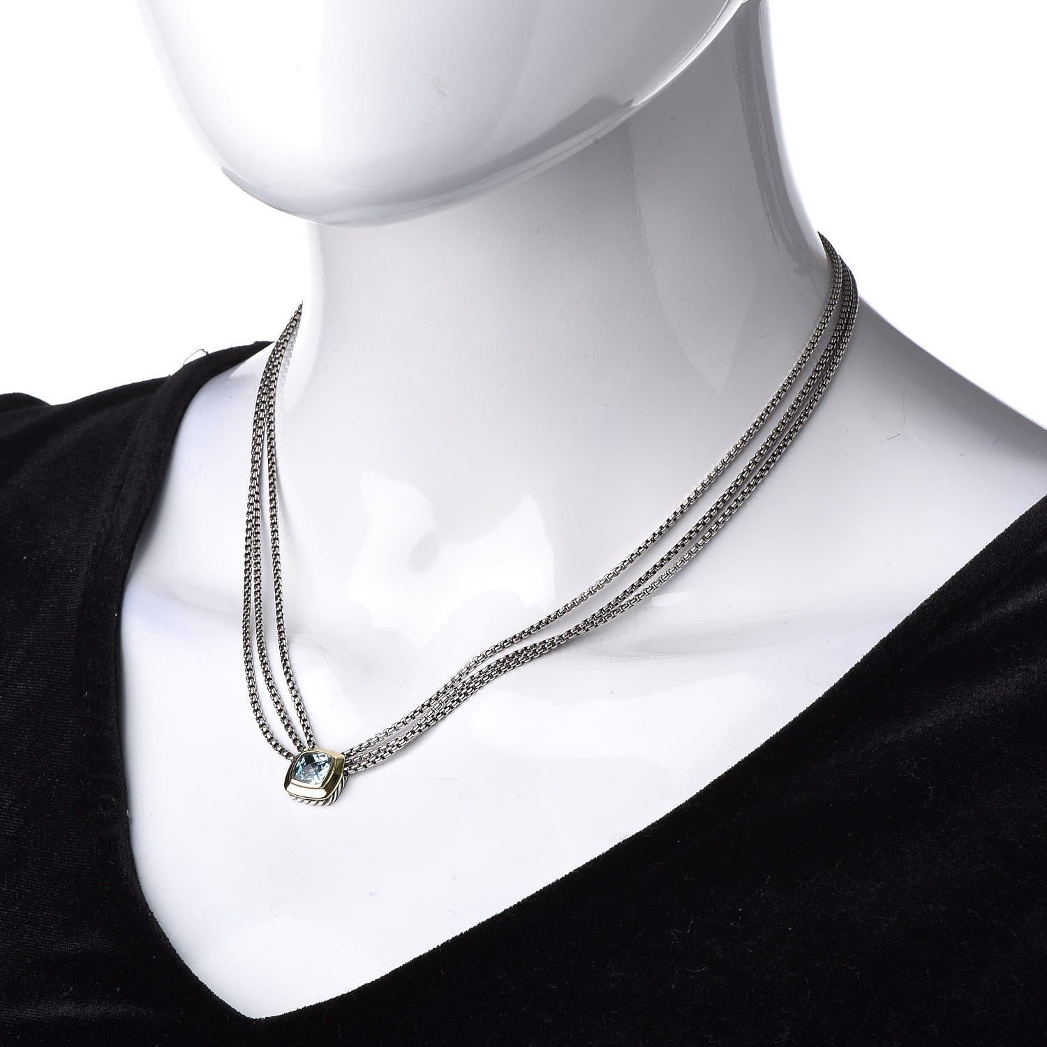 David Yurman Sterling Silver 18K Yellow Gold Blue Topaz Albion Multi-Strand Pendant Necklace 2 of 6