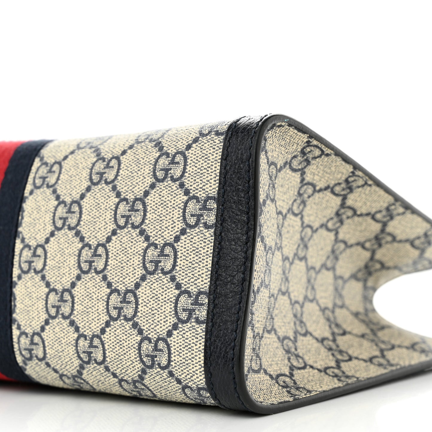 GG Supreme Monogram Textured Dollar Calfskin Web Small Padlock Tote Bag Beige Blue