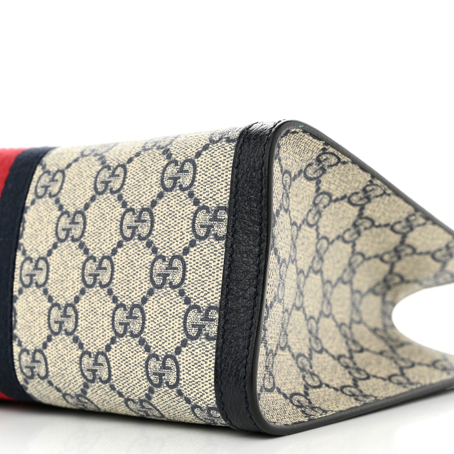 Gucci GG Supreme Monogram Textured Dollar Calfskin Web Small Padlock Tote Bag Beige Blue 10 of 11