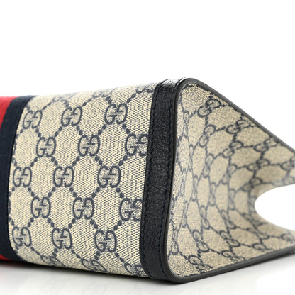 Gucci GG Supreme Monogram Textured Dollar Calfskin Web Small Padlock Tote Bag Beige Blue 10 of 11