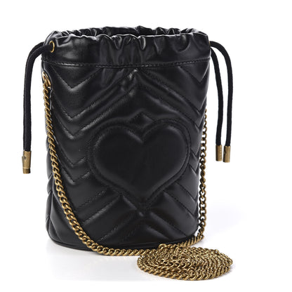 Gucci Calfskin Matelasse Mini GG Marmont 2.0 Bucket Bag Black 2 of 10