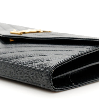 Saint Laurent Grain De Poudre Matelasse Chevron Monogram Chain Wallet Black 9 of 9
