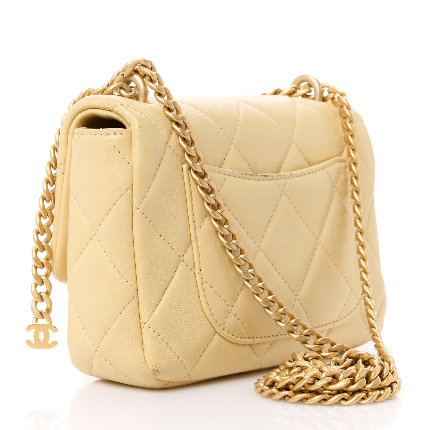 Chanel Lambskin Enamel Quilted Mini Pending CC Square Flap Yellow 3 of 14
