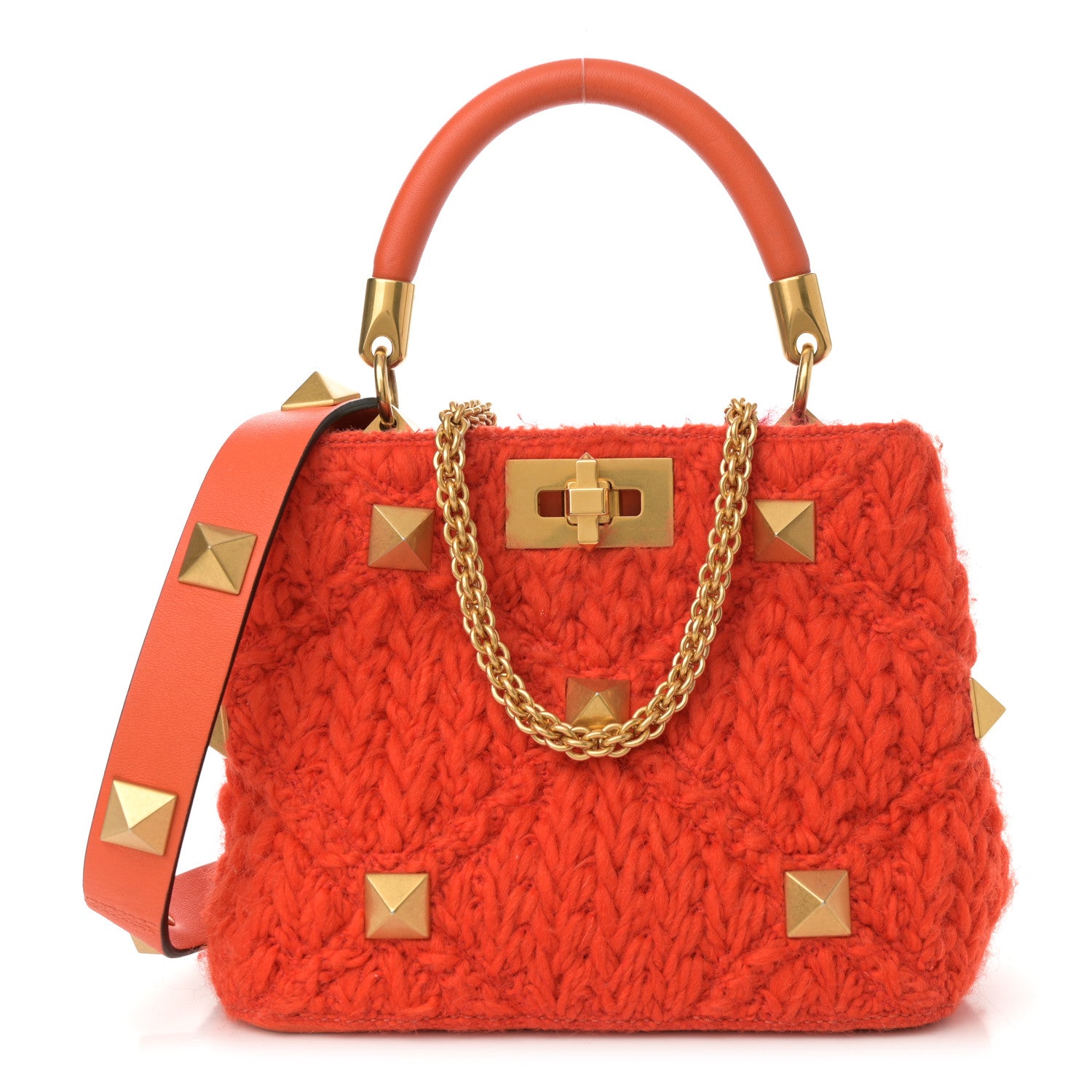 Valentino Garavani Wool Woven Small Roman Stud The Handle Bag Titian 1 of 16