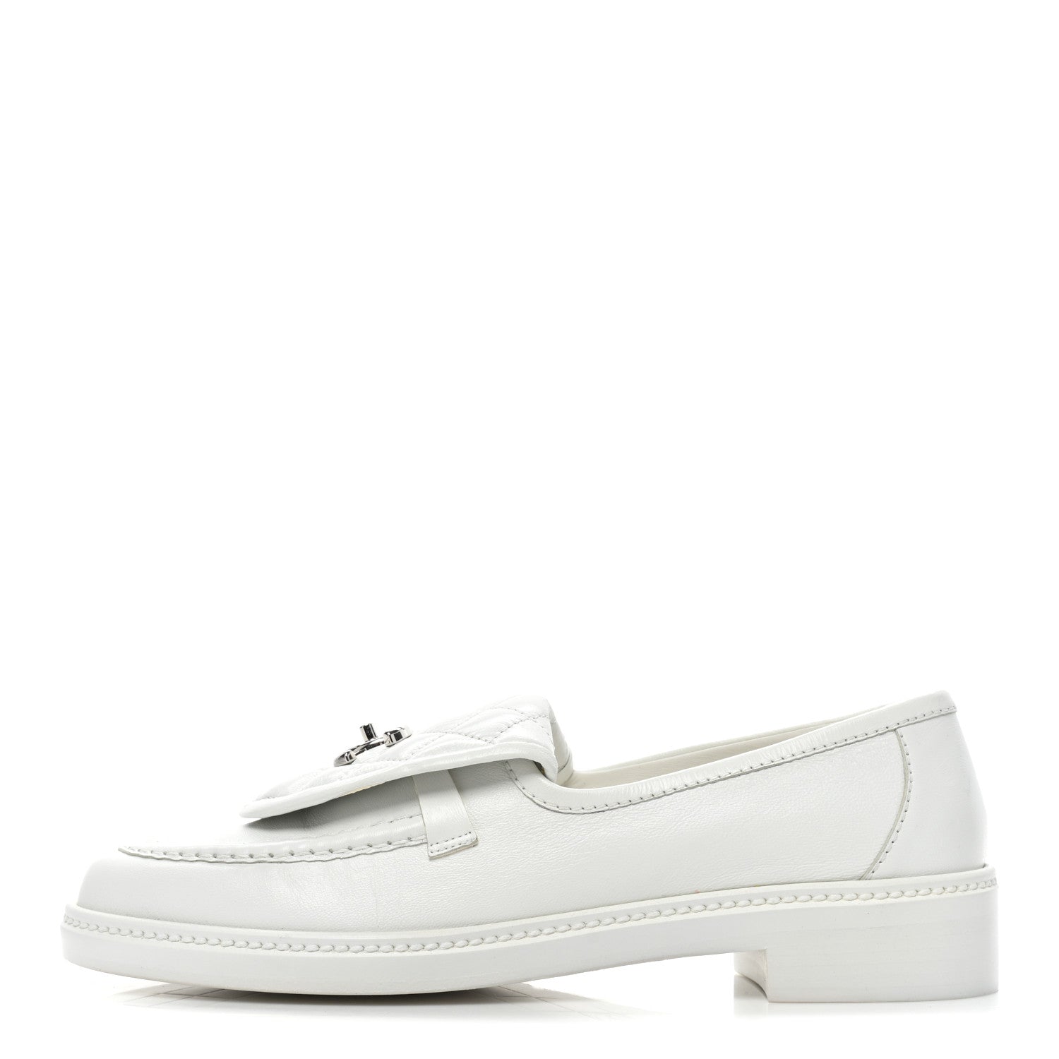 Chanel Shiny Lambskin Quilted CC Turnlock Loafers 40 White 1 of 12