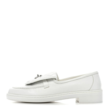 Chanel Shiny Lambskin Quilted CC Turnlock Loafers 40 White 1 of 12
