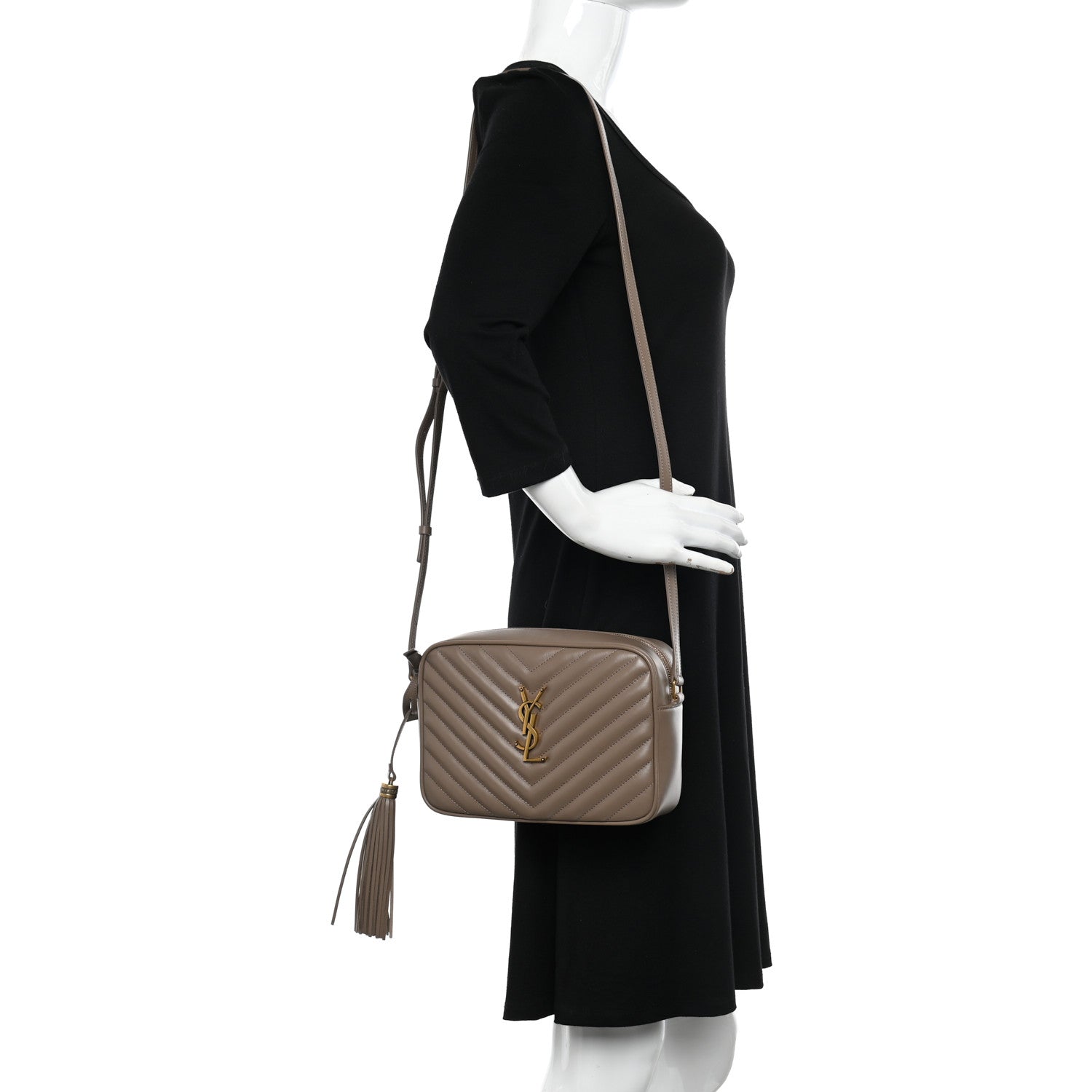 Saint Laurent Calfskin Matelasse Monogram Lou Camera Bag Taupe 2 of 9