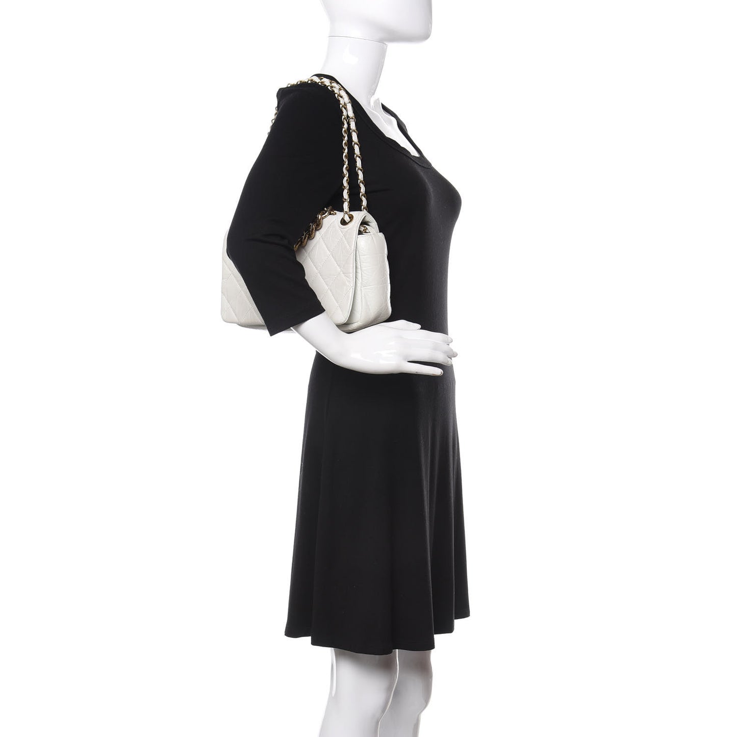 Aged Calfskin Quilted Medium Pondichery Flap White