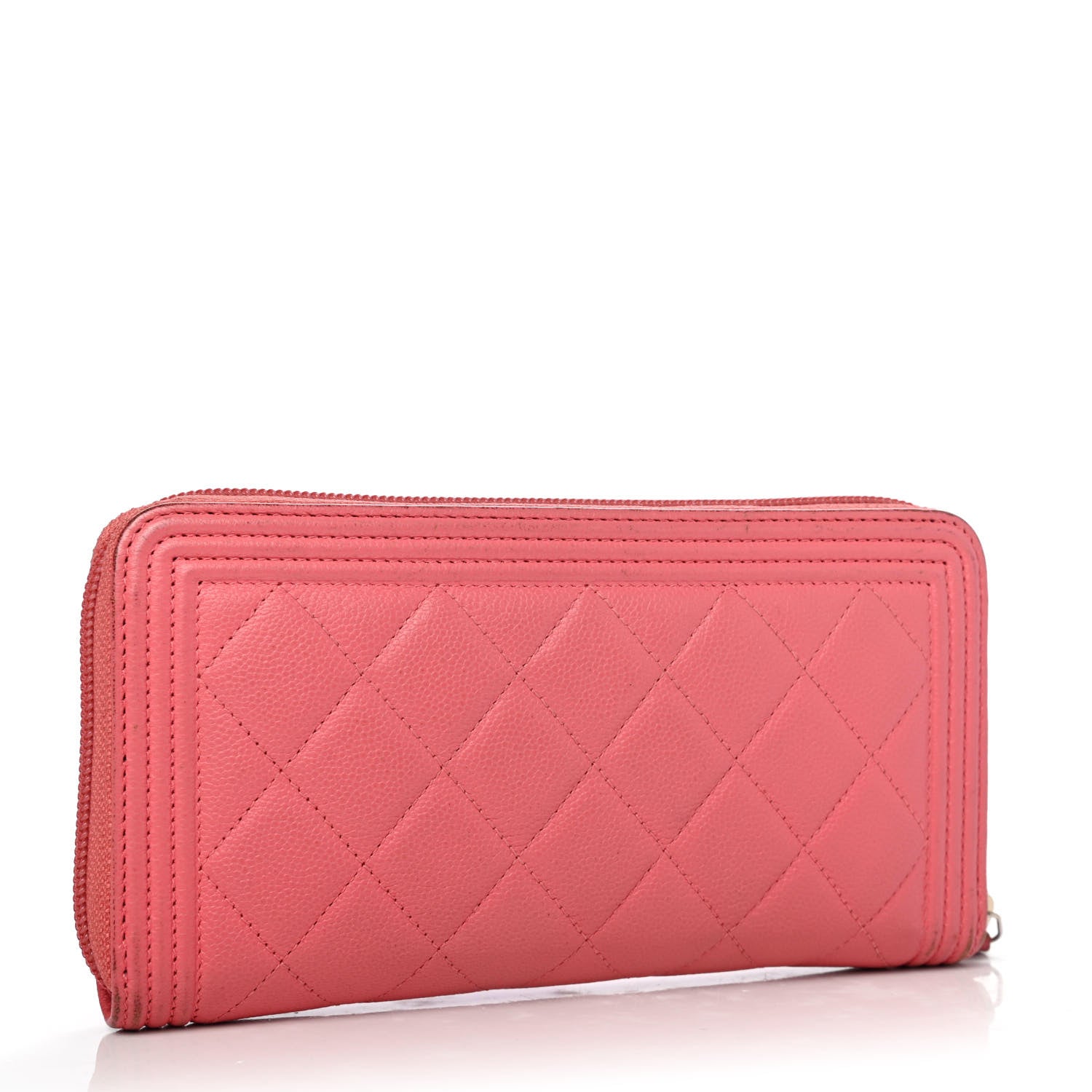 Chanel Caviar Quilted Large Boy Zip Around Wallet Coral 2 of 4