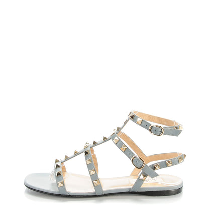 Valentino Garavani Calfskin Rockstud Gladiator Flat Sandals 36.5 Light Stone 1 of 9