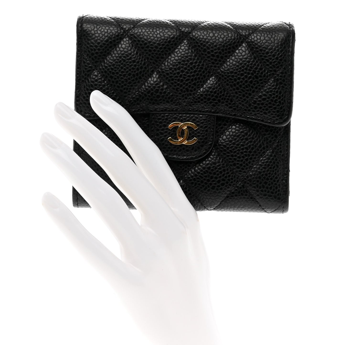 Caviar Quilted Compact Flap Wallet Black