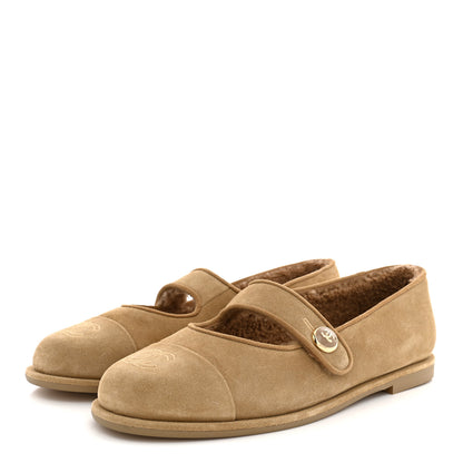 Chanel Suede Calfskin Cap Toe CC Mary Jane Flats 40 Beige 4 of 10