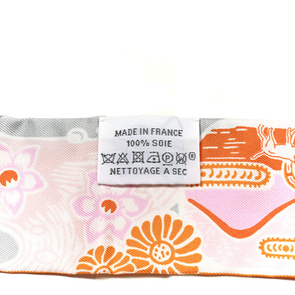 Hermes Silk Bingata Twilly Orange Rose Gris 4 of 4