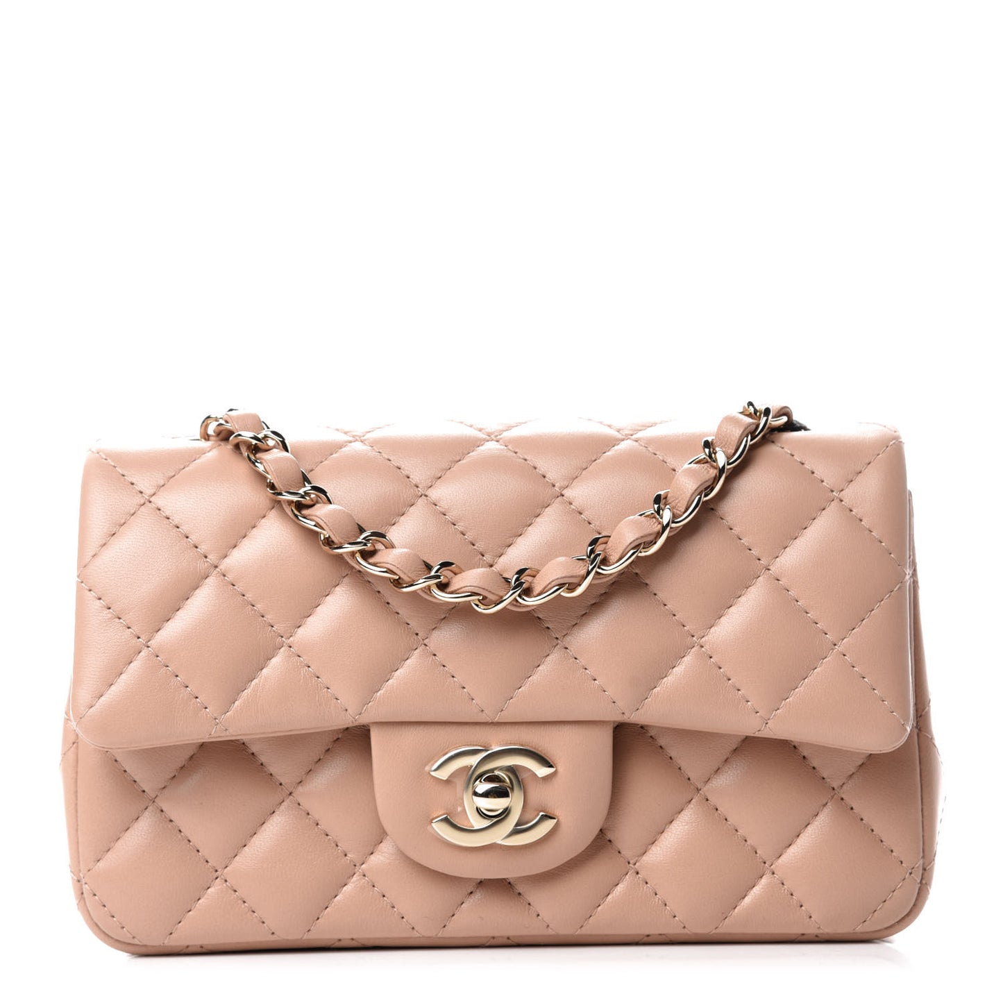 Lambskin Quilted Mini Rectangular Flap Beige