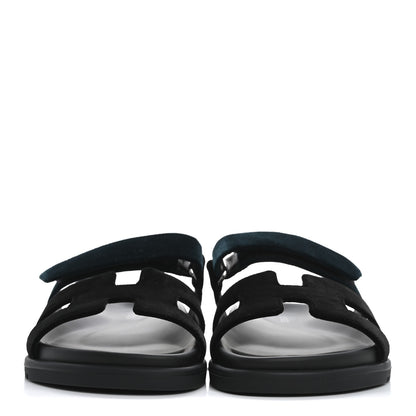 Hermes Velvet Womens Chypre Sandals 36 Black Vert Mousse 36.5 Black Vert Mousse 3 of 9