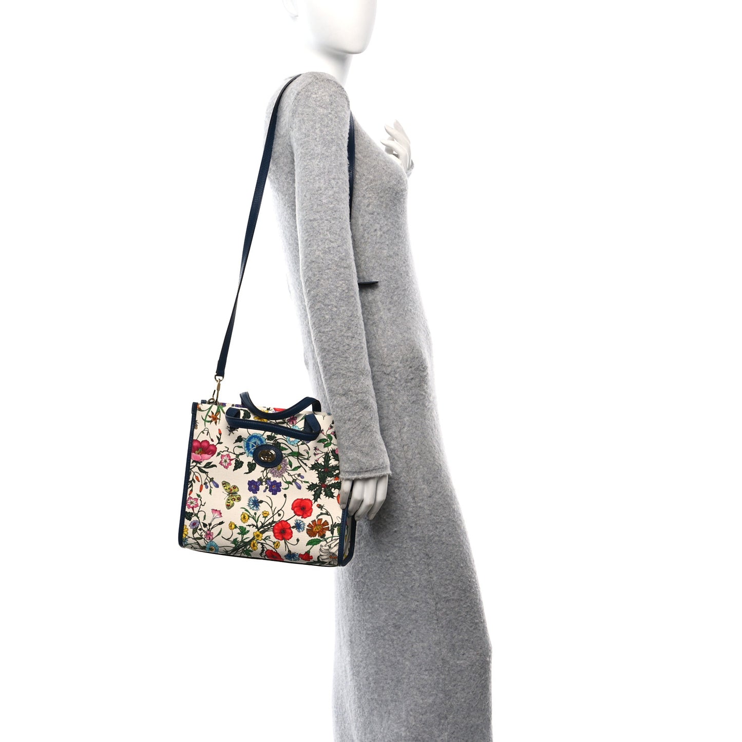 Canvas Medium Flora Tote White Multicolor Blue Agata