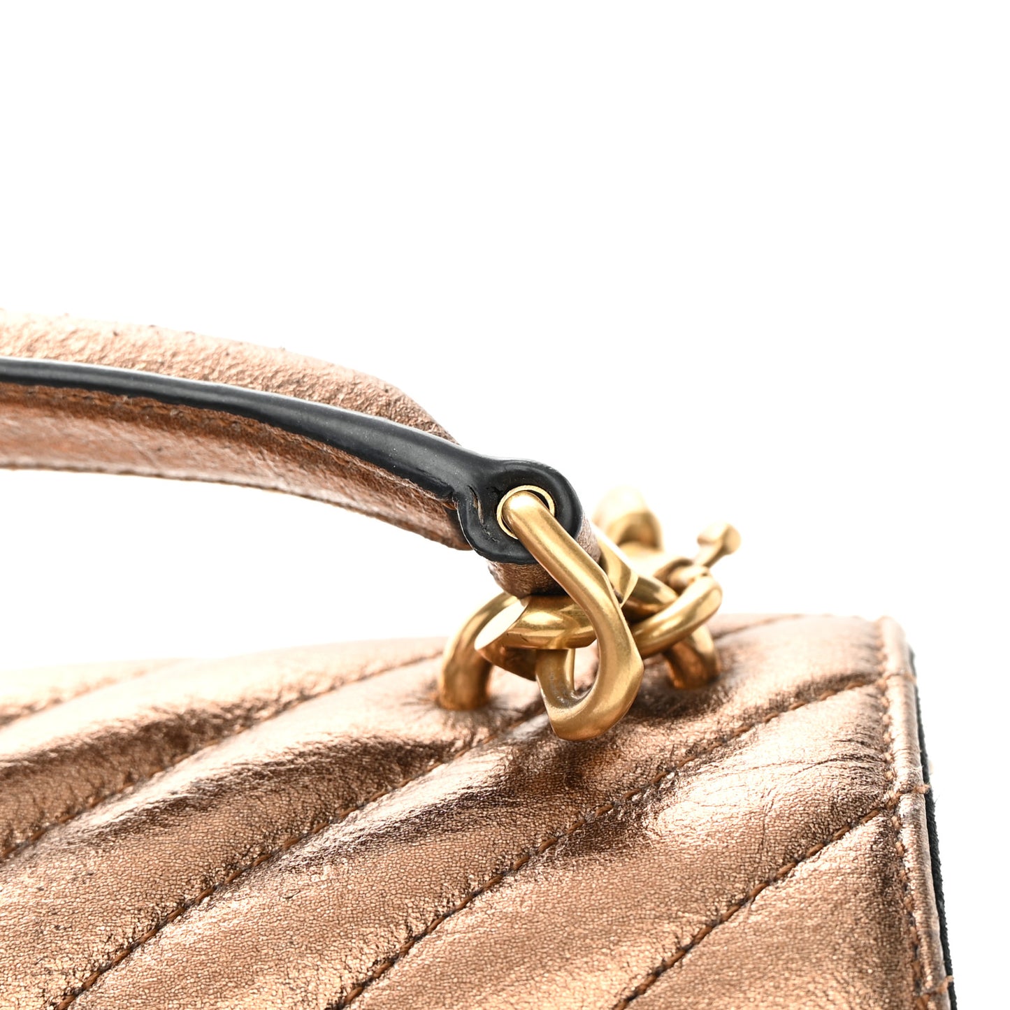 Metallic Cracked Calfskin Matelasse Monogram Medium College Bag Copper