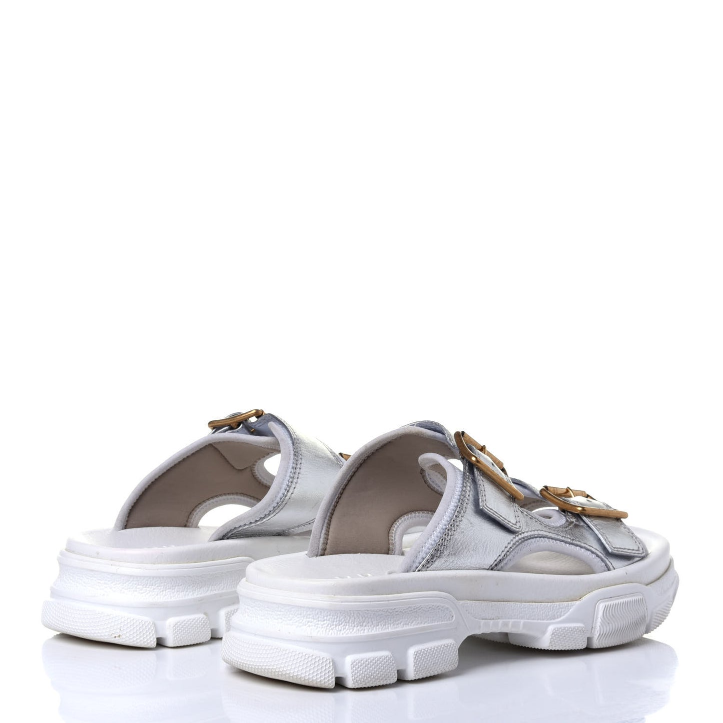 Metallic Nappa Aguru Slide Sandals 39.5 Argent Great White