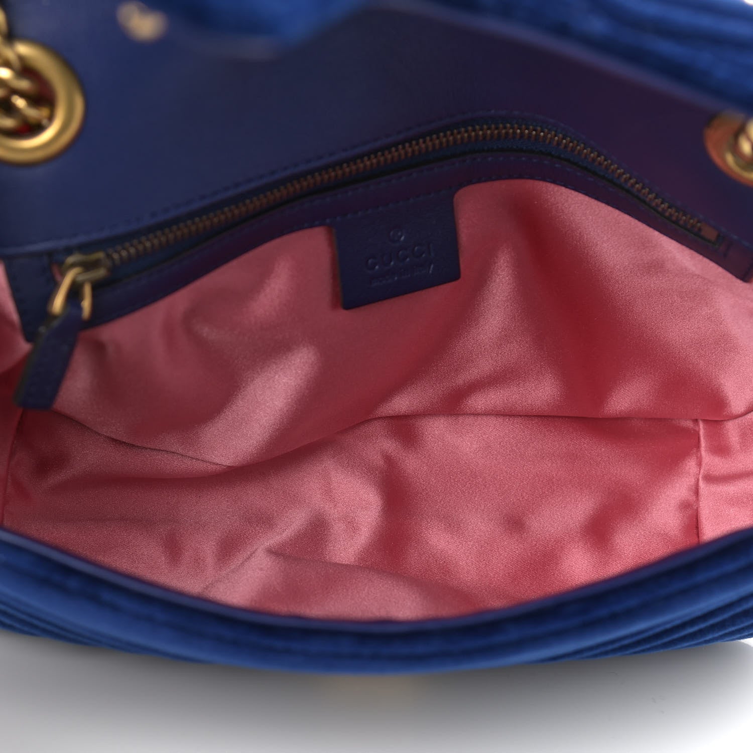 Gucci Velvet Matelasse Small GG Marmont Shoulder Bag Cobalt Blue 5 of 10