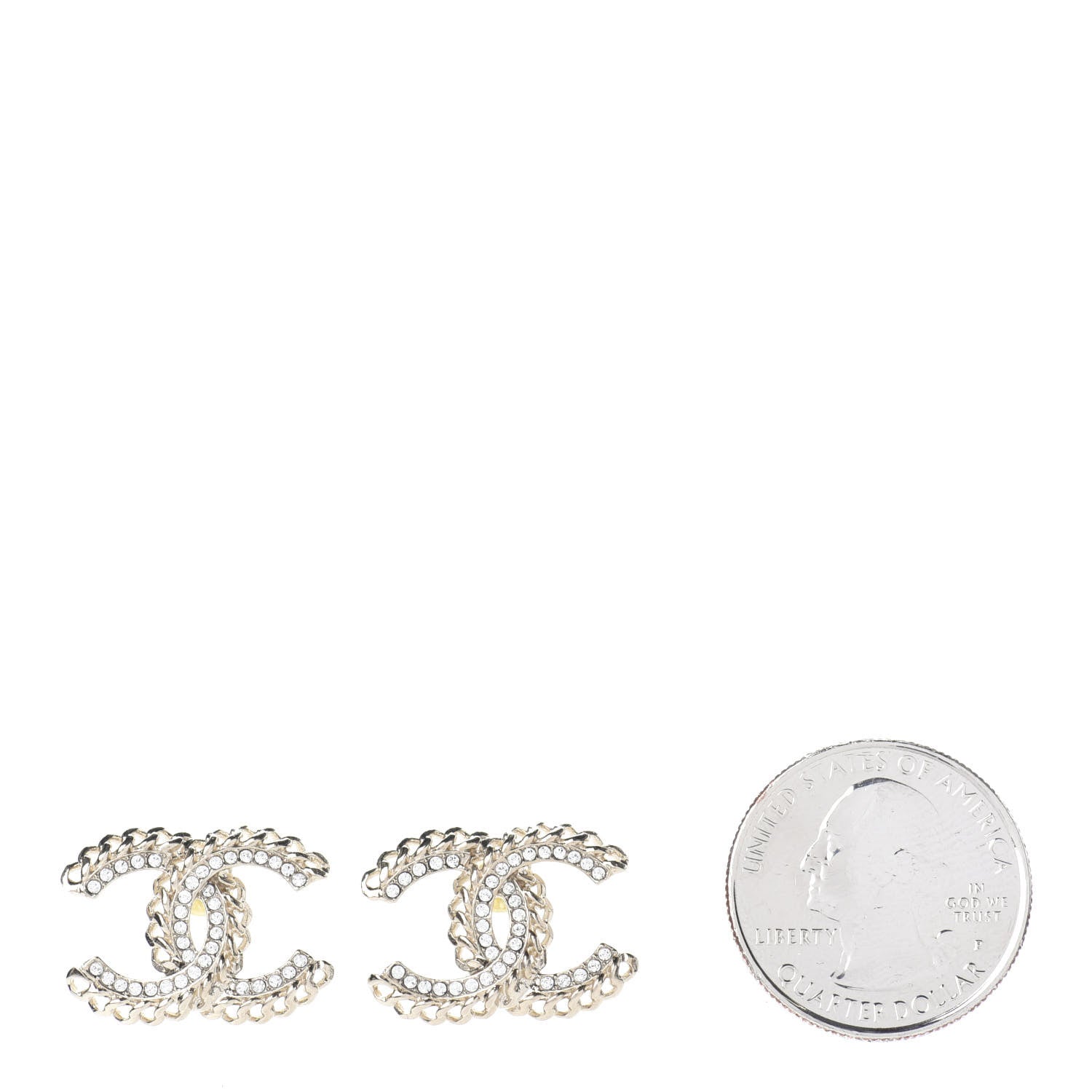 Chanel Crystal Chain CC Earrings Gold 2 of 4